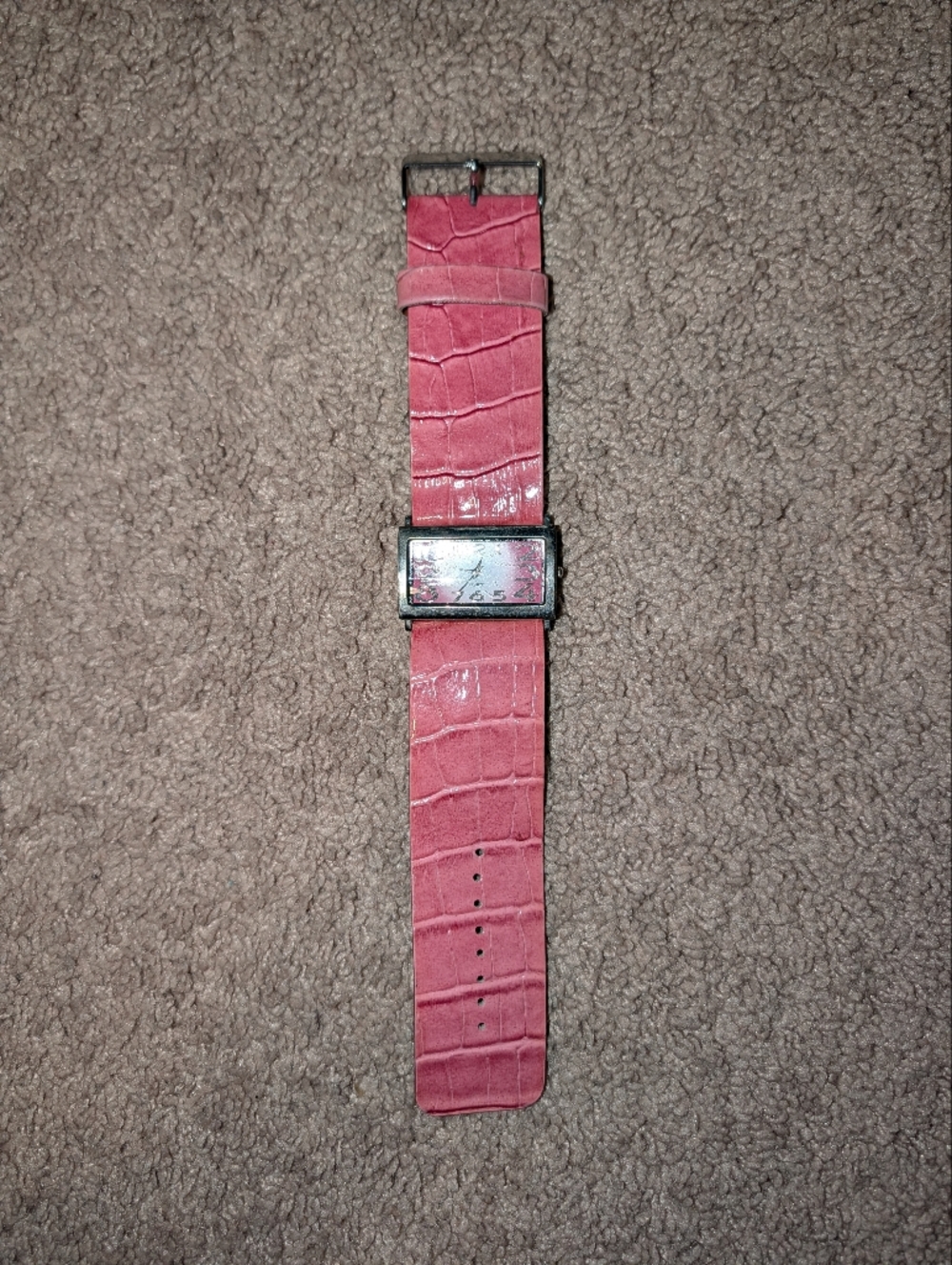 Pink Croc-Embossed Faux Leather Strap Rectangle Face Watch